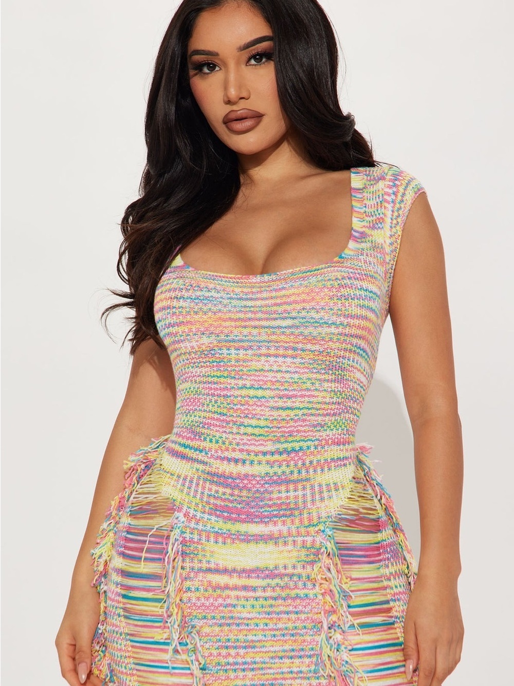 Multicolor Knit Maxi Dress - Yellow, Pink, Blue (NEVER WORN)